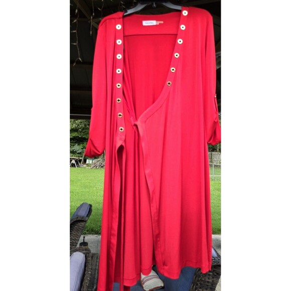 Calvin Klein Women's Red Wrap Dress Slinky Belt Grommets  Size 10 Pre-Owned - Picture 4 of 5